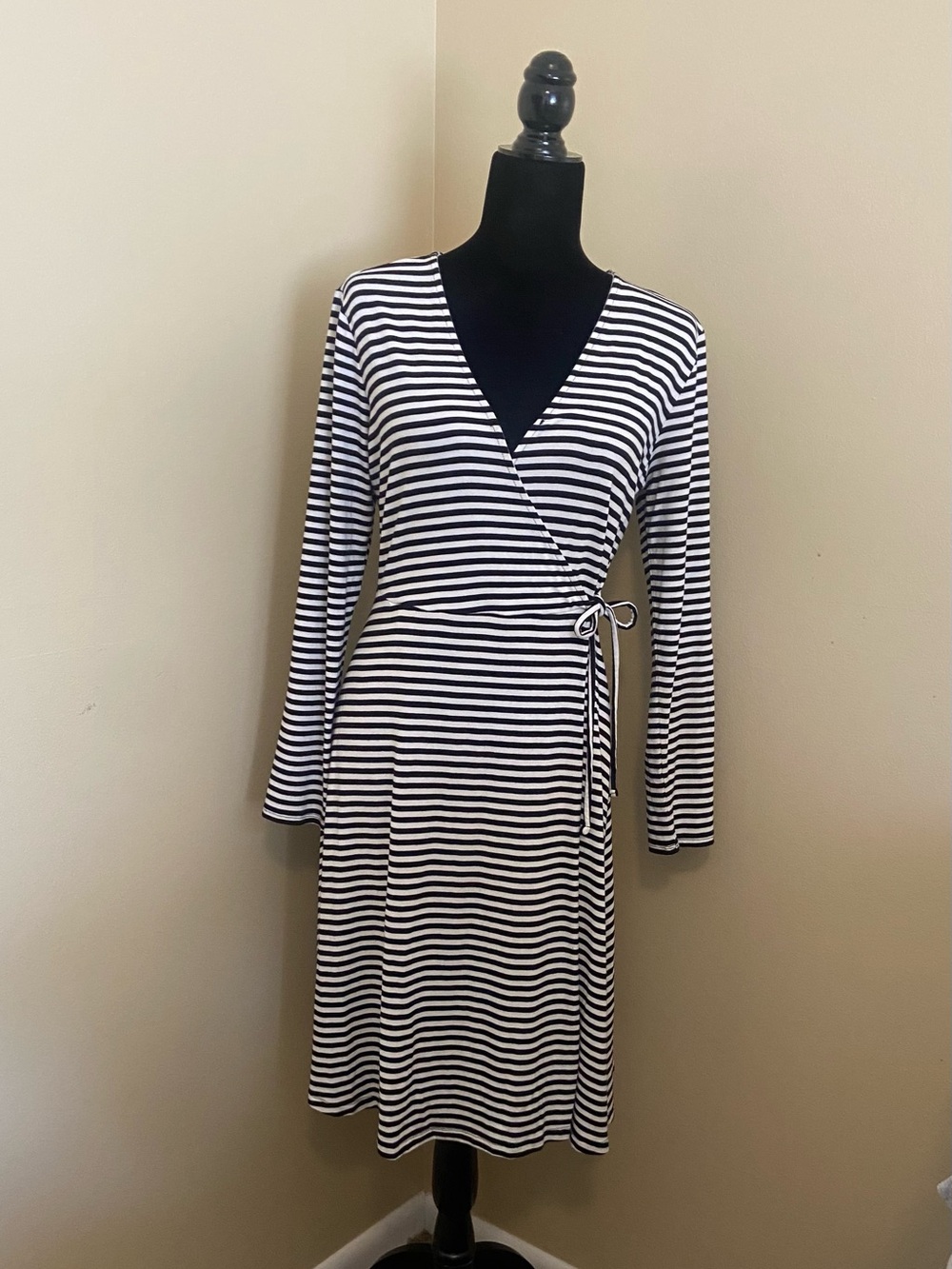 Old Navy Black & White Striped Wrap Dress